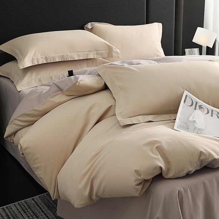 91家纺网 家纺一手货源 找家纺 洽想家 2025新款全棉磨毛纯色四件套 奶芋色大麦灰