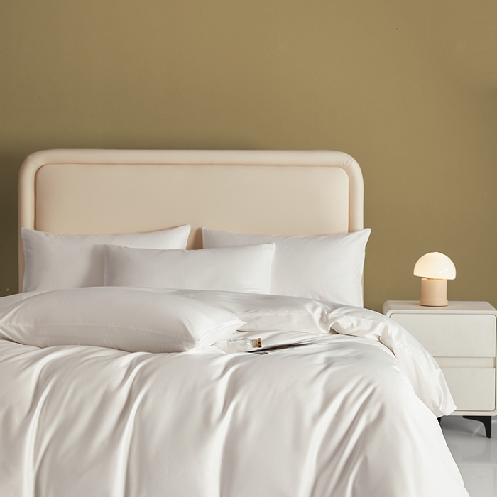 91家纺网 家纺一手货源 找家纺 洽想家 2025新款纯色双拼80支长绒棉四件套 柳絮白-