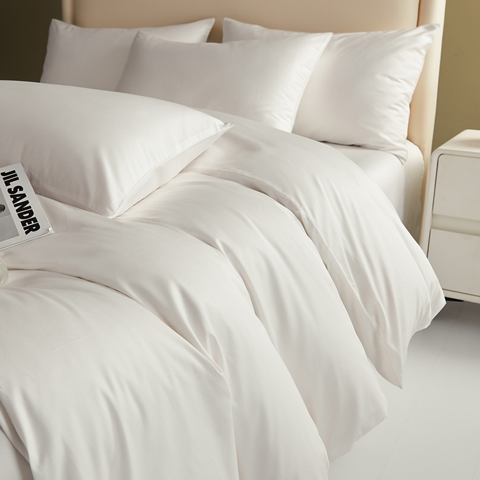 91家纺网 家纺一手货源 找家纺 洽想家 2025新款纯色双拼80支长绒棉四件套 柳絮白-