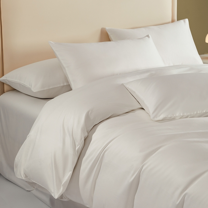 91家纺网 家纺一手货源 找家纺 洽想家 2025新款纯色双拼80支长绒棉四件套 柳絮白-