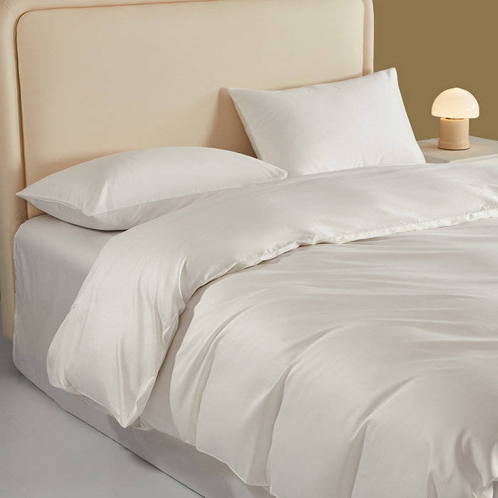 91家纺网 家纺一手货源 找家纺 洽想家 2025新款纯色双拼80支长绒棉四件套 柳絮白-