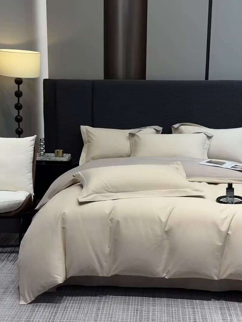 91家纺网 家纺一手货源 找家纺 洽想家 2025新款全棉磨毛纯色四件套 奶芋色大麦灰