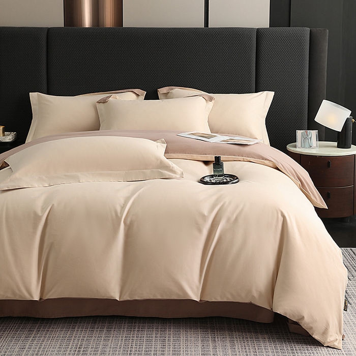 91家纺网 家纺一手货源 找家纺 洽想家 2025新款全棉磨毛纯色四件套 奶芋色绒丝拿铁