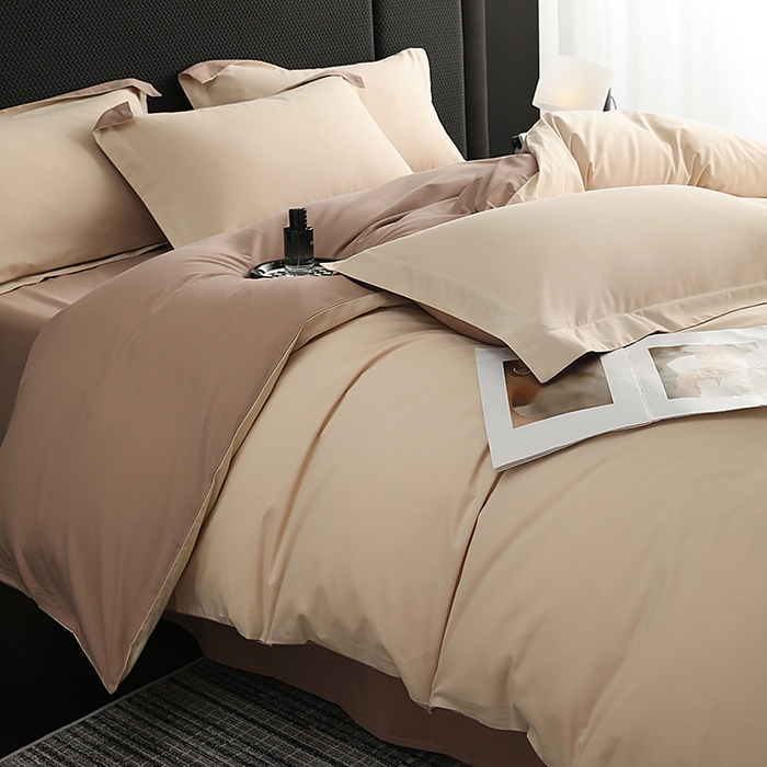 91家纺网 家纺一手货源 找家纺 洽想家 2025新款全棉磨毛纯色四件套 奶芋色绒丝拿铁