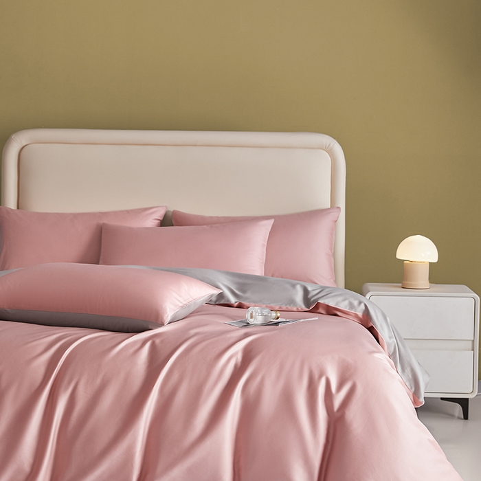 91家纺网 家纺一手货源 找家纺 洽想家 2025新款纯色双拼80支长绒棉四件套 藕粉+奥丁灰-