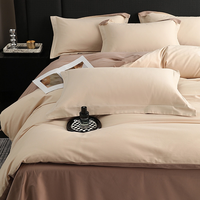 91家纺网 家纺一手货源 找家纺 洽想家 2025新款全棉磨毛纯色四件套 奶芋色绒丝拿铁