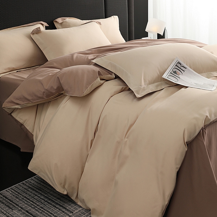 91家纺网 家纺一手货源 找家纺 洽想家 2025新款全棉磨毛纯色四件套 奶芋色绒丝拿铁