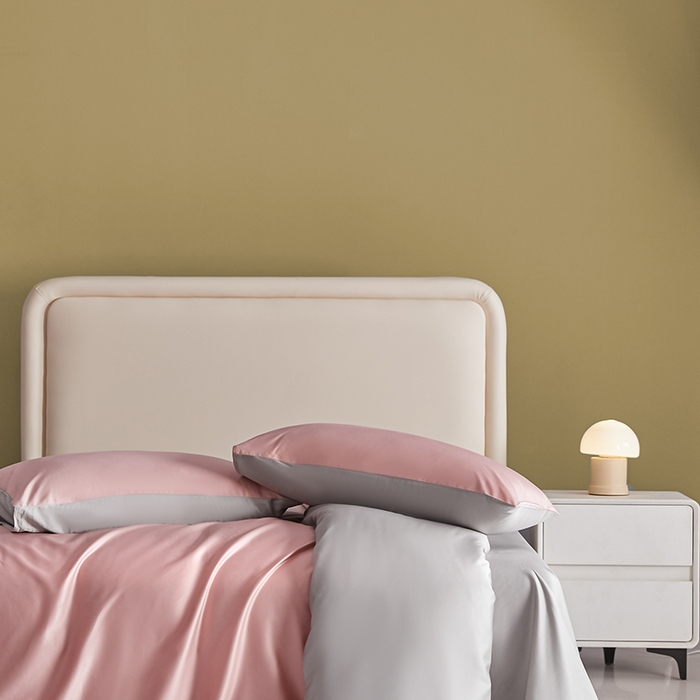 91家纺网 家纺一手货源 找家纺 洽想家 2025新款纯色双拼80支长绒棉四件套 藕粉+奥丁灰-