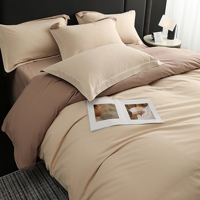 91家纺网 家纺一手货源 找家纺 洽想家 2025新款全棉磨毛纯色四件套 奶芋色绒丝拿铁