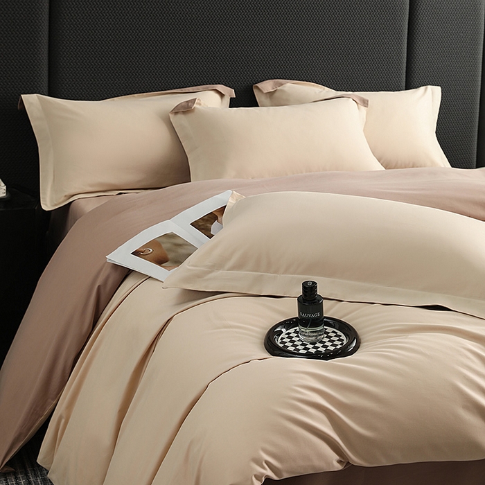 91家纺网 家纺一手货源 找家纺 洽想家 2025新款全棉磨毛纯色四件套 奶芋色绒丝拿铁