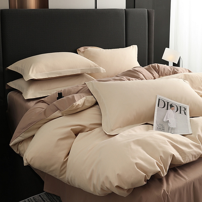 91家纺网 家纺一手货源 找家纺 洽想家 2025新款全棉磨毛纯色四件套 奶芋色绒丝拿铁