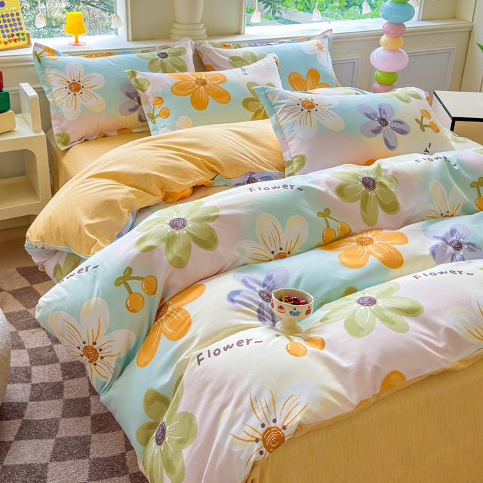 91家纺网 家纺一手货源 找家纺 佑佳家纺 2025新款铂金棉芦荟棉单被套「支持定做各种尺寸」 浅浅花漾