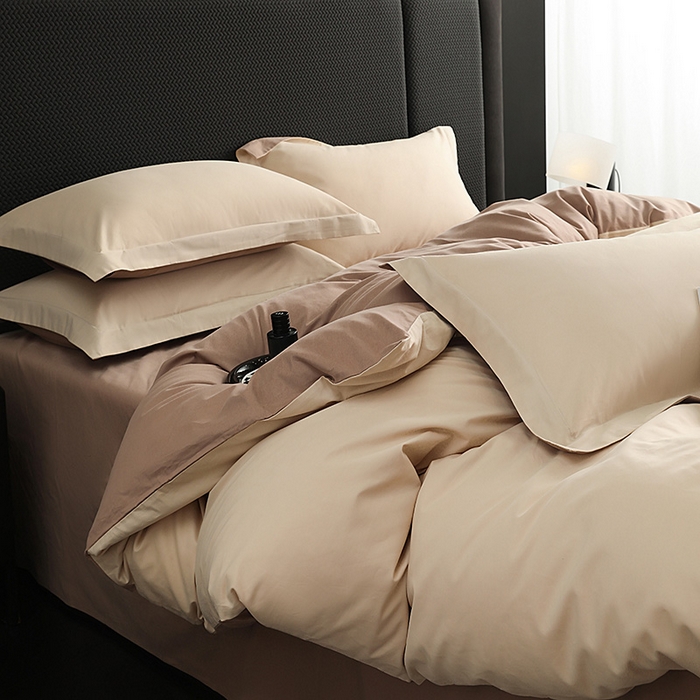 91家纺网 家纺一手货源 找家纺 洽想家 2025新款全棉磨毛纯色四件套 奶芋色绒丝拿铁