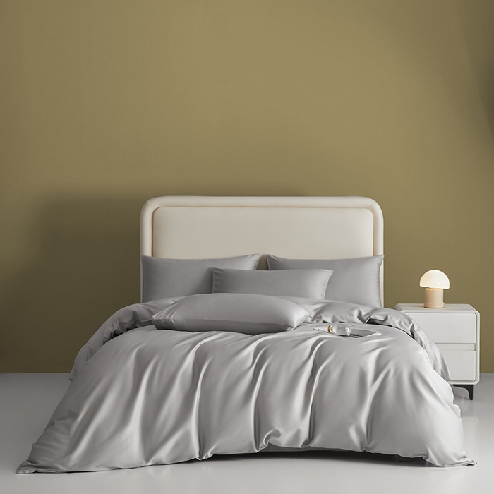 91家纺网 家纺一手货源 找家纺 洽想家 2025新款纯色双拼80支长绒棉四件套 浅灰-