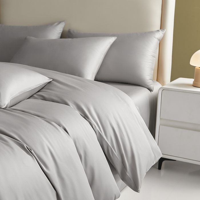 洽想家 2025新款纯色双拼80支长绒棉四件套 浅灰-