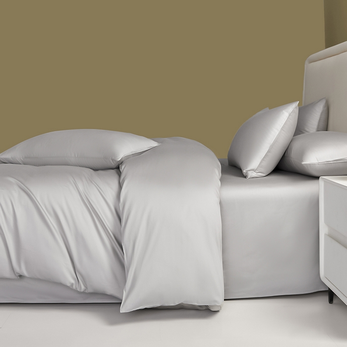 91家纺网 家纺一手货源 找家纺 洽想家 2025新款纯色双拼80支长绒棉四件套 浅灰-