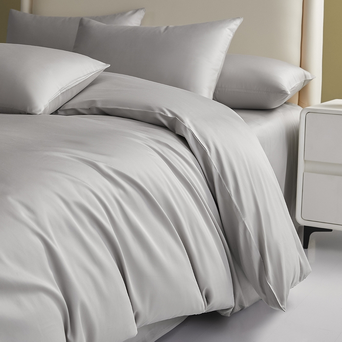 91家纺网 家纺一手货源 找家纺 洽想家 2025新款纯色双拼80支长绒棉四件套 浅灰-