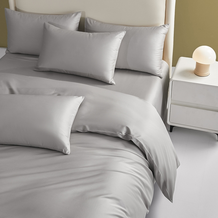 91家纺网 家纺一手货源 找家纺 洽想家 2025新款纯色双拼80支长绒棉四件套 浅灰-