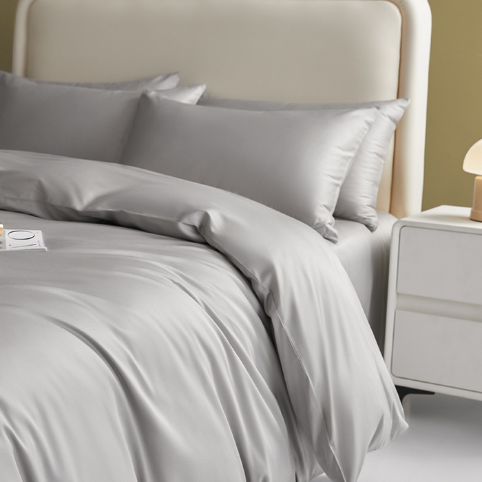 91家纺网 家纺一手货源 找家纺 洽想家 2025新款纯色双拼80支长绒棉四件套 浅灰-