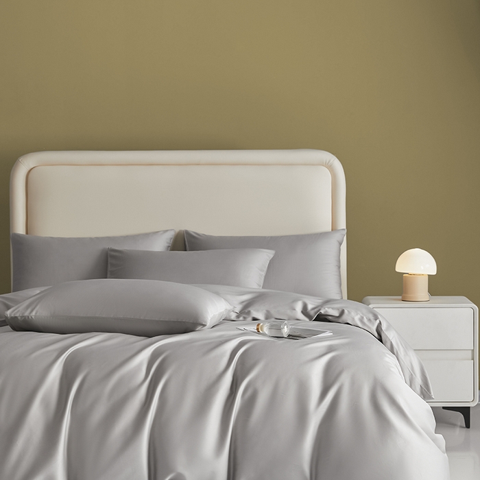 91家纺网 家纺一手货源 找家纺 洽想家 2025新款纯色双拼80支长绒棉四件套 浅灰-