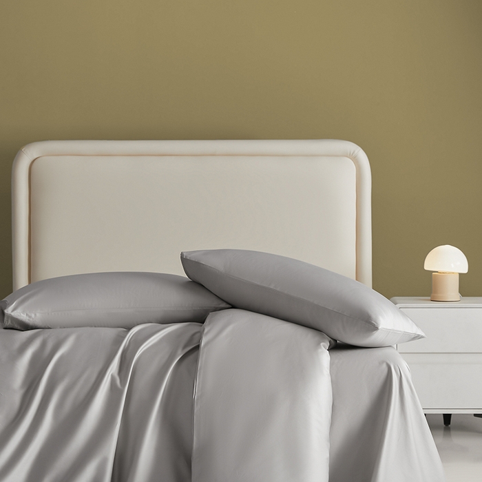 91家纺网 家纺一手货源 找家纺 洽想家 2025新款纯色双拼80支长绒棉四件套 浅灰-