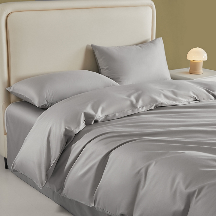 91家纺网 家纺一手货源 找家纺 洽想家 2025新款纯色双拼80支长绒棉四件套 浅灰-