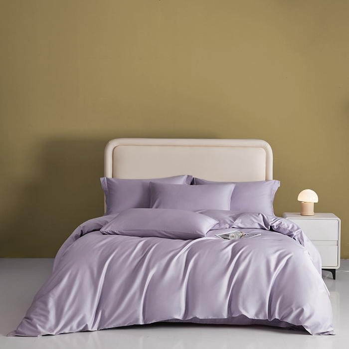 91家纺网 家纺一手货源 找家纺 洽想家 2025新款纯色双拼80支长绒棉四件套 糖果紫-