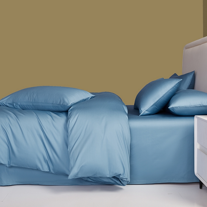 91家纺网 家纺一手货源 找家纺 洽想家 2025新款纯色双拼80支长绒棉四件套 天蓝-