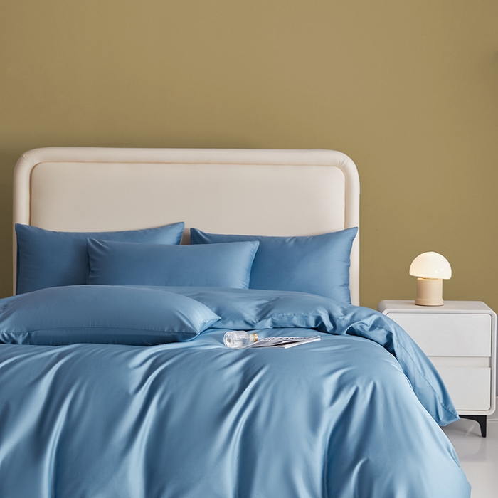 91家纺网 家纺一手货源 找家纺 洽想家 2025新款纯色双拼80支长绒棉四件套 天蓝-