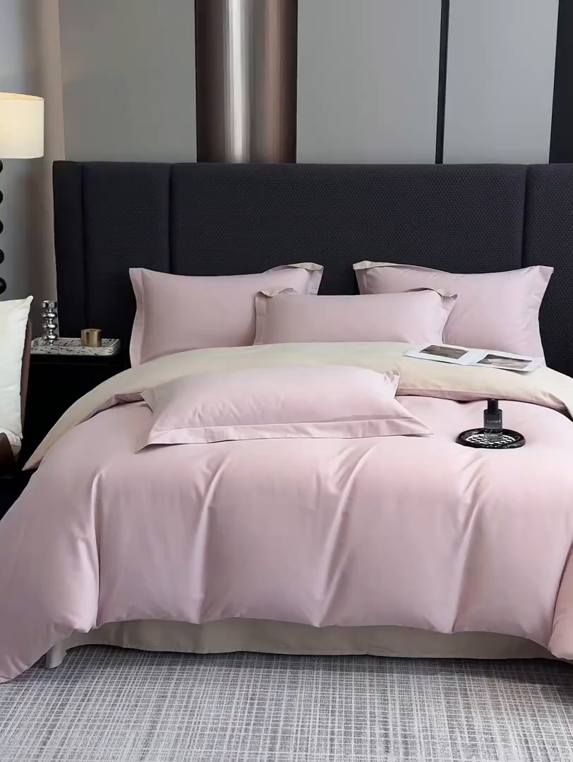 91家纺网 家纺一手货源 找家纺 洽想家 2025新款全棉磨毛纯色四件套 浅玉粉粉糖