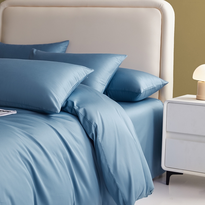 91家纺网 家纺一手货源 找家纺 洽想家 2025新款纯色双拼80支长绒棉四件套 天蓝-