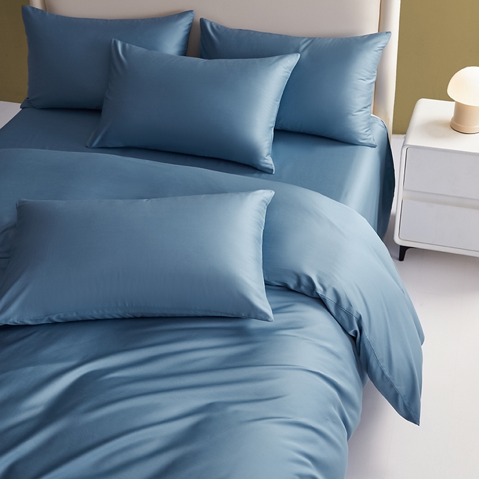 91家纺网 家纺一手货源 找家纺 洽想家 2025新款纯色双拼80支长绒棉四件套 天蓝-