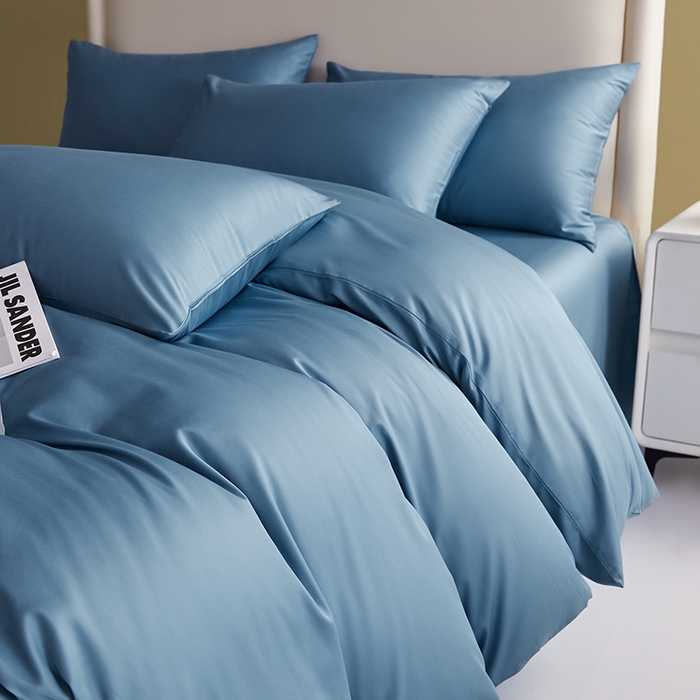 91家纺网 家纺一手货源 找家纺 洽想家 2025新款纯色双拼80支长绒棉四件套 天蓝-