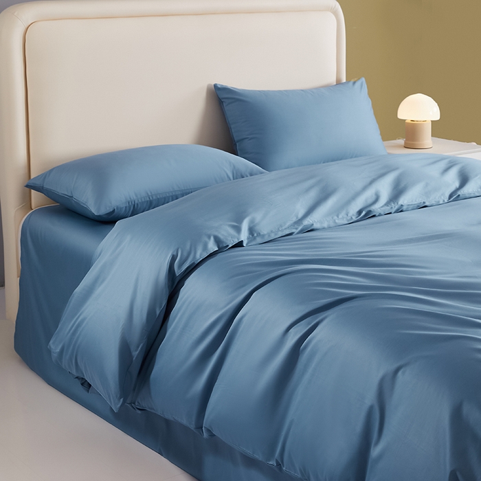 91家纺网 家纺一手货源 找家纺 洽想家 2025新款纯色双拼80支长绒棉四件套 天蓝-