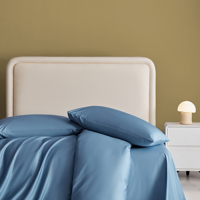 91家纺网 家纺一手货源 找家纺 洽想家 2025新款纯色双拼80支长绒棉四件套 天蓝-