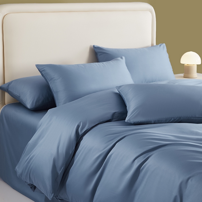 91家纺网 家纺一手货源 找家纺 洽想家 2025新款纯色双拼80支长绒棉四件套 天蓝-