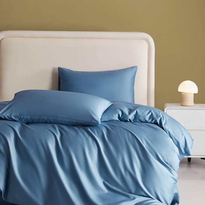 91家纺网 家纺一手货源 找家纺 洽想家 2025新款纯色双拼80支长绒棉四件套 天蓝-