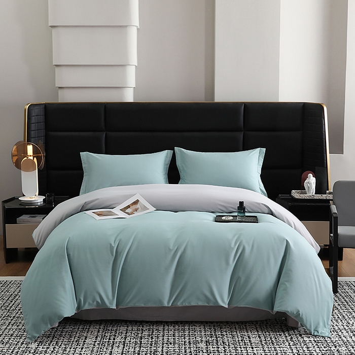 洽想家 2025新款全棉磨毛纯色四件套 森林绿拼浅灰