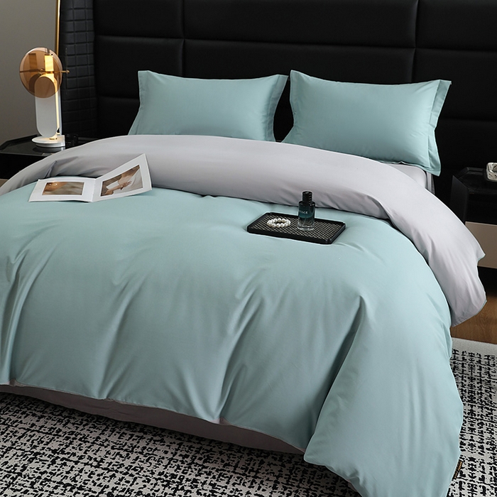 91家纺网 家纺一手货源 找家纺 洽想家 2025新款全棉磨毛纯色四件套 森林绿拼浅灰