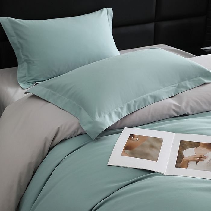 91家纺网 家纺一手货源 找家纺 洽想家 2025新款全棉磨毛纯色四件套 森林绿拼浅灰