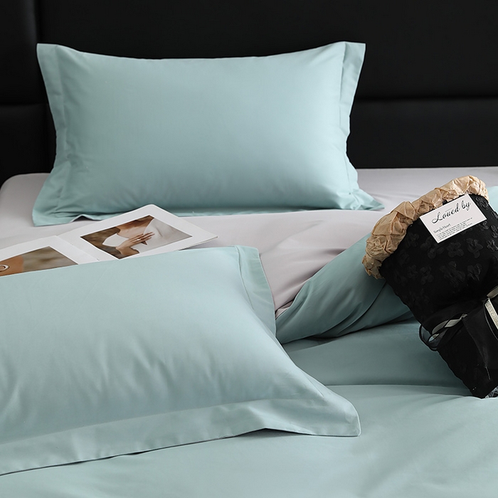 91家纺网 家纺一手货源 找家纺 洽想家 2025新款全棉磨毛纯色四件套 森林绿拼浅灰