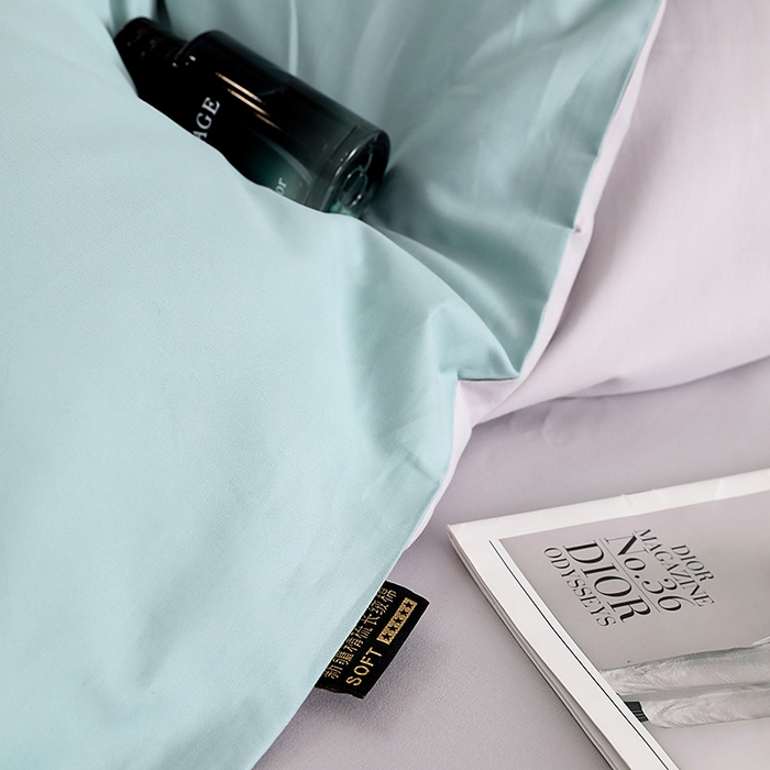 91家纺网 家纺一手货源 找家纺 洽想家 2025新款全棉磨毛纯色四件套 森林绿拼浅灰