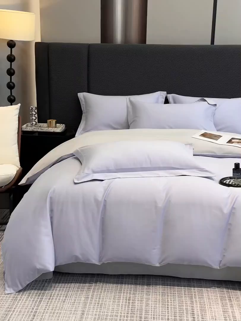 91家纺网 家纺一手货源 找家纺 洽想家 2025新款全棉磨毛纯色四件套 薰衣草浅灰