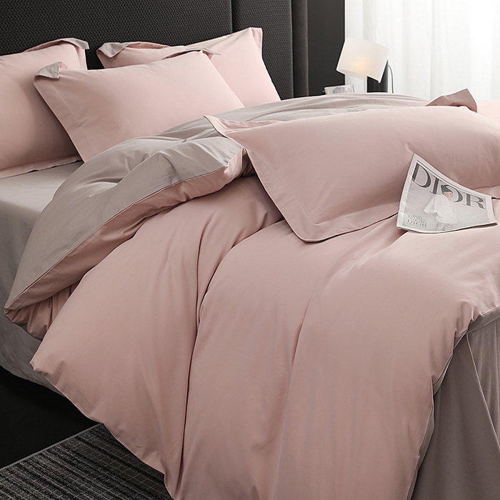 91家纺网 家纺一手货源 找家纺 洽想家 2025新款全棉磨毛纯色四件套 紫微粉拿铁