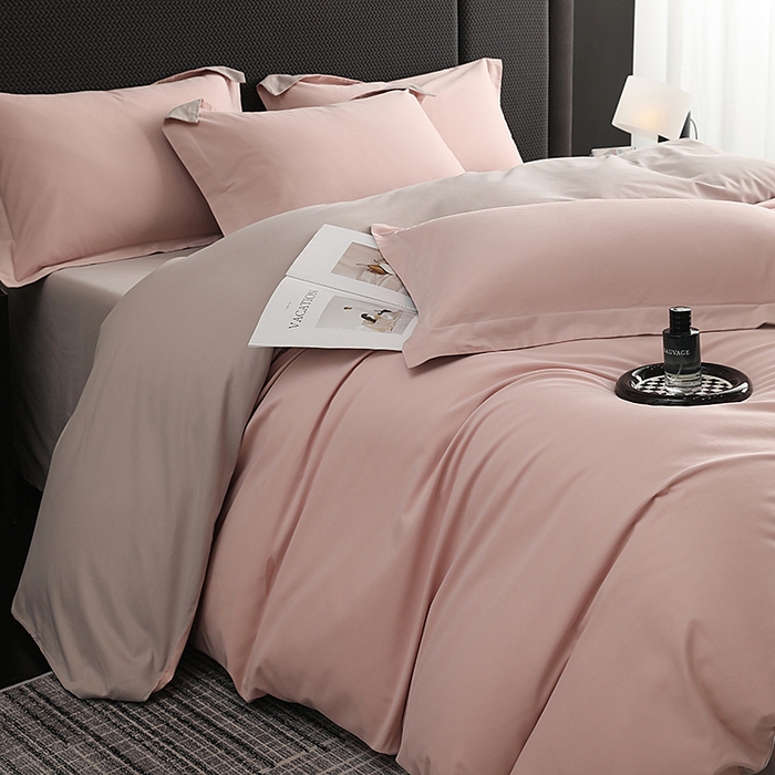 91家纺网 家纺一手货源 找家纺 洽想家 2025新款全棉磨毛纯色四件套 紫微粉拿铁