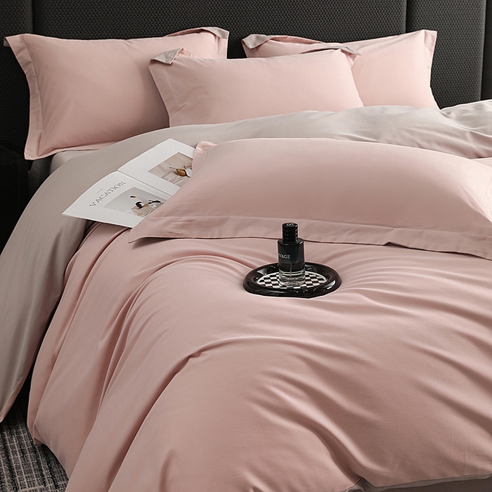 91家纺网 家纺一手货源 找家纺 洽想家 2025新款全棉磨毛纯色四件套 紫微粉拿铁