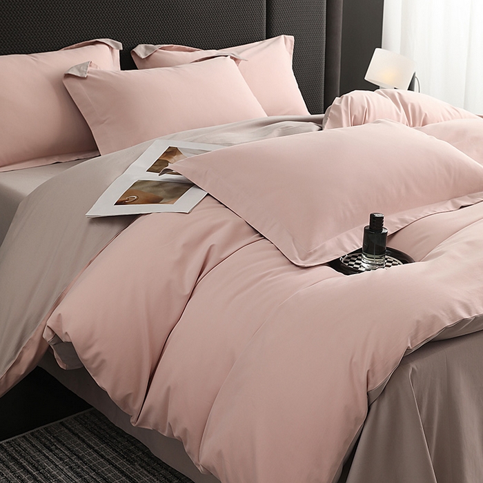 91家纺网 家纺一手货源 找家纺 洽想家 2025新款全棉磨毛纯色四件套 紫微粉拿铁