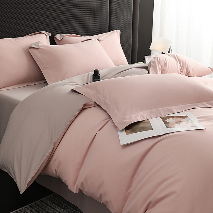 91家纺网 家纺一手货源 找家纺 洽想家 2025新款全棉磨毛纯色四件套 紫微粉拿铁