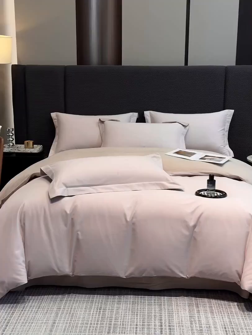 91家纺网 家纺一手货源 找家纺 洽想家 2025新款全棉磨毛纯色四件套 紫微粉拿铁