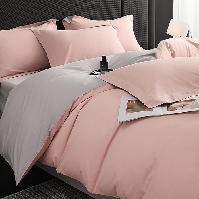 91家纺网 家纺一手货源 找家纺 洽想家 2025新款全棉磨毛纯色四件套 紫薇粉浅灰